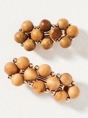 Anthropologie Wooden Bead Brooches in Warm Tan and Golden Accents